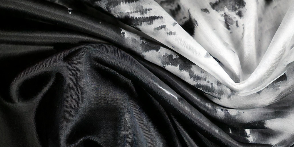 Monochrome satin tie dye fabric